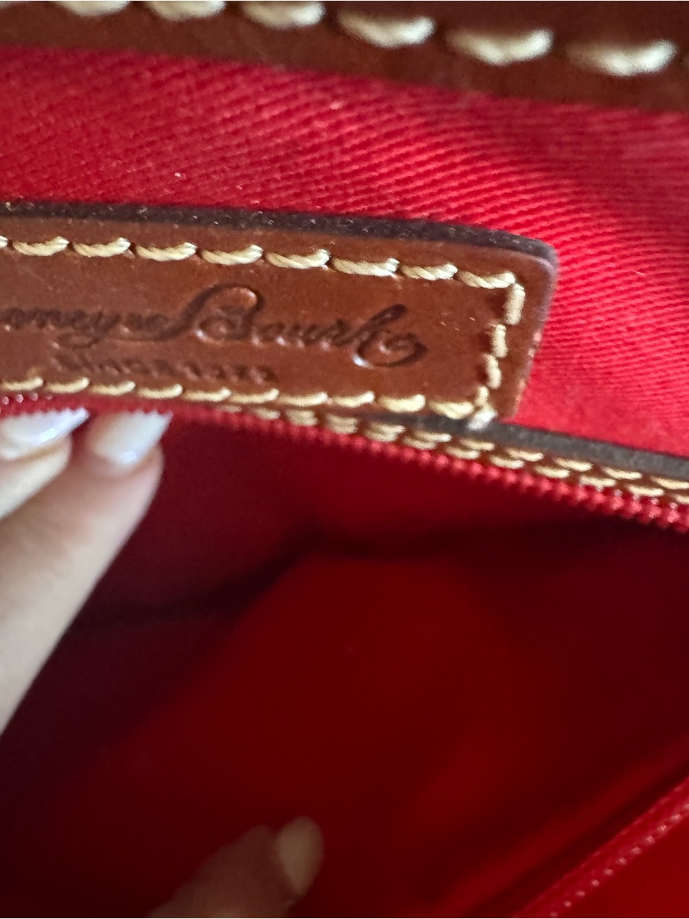 Dooney & Burke Red Dome Satchel Handbag with Tan Trim - Picture 13 of 14